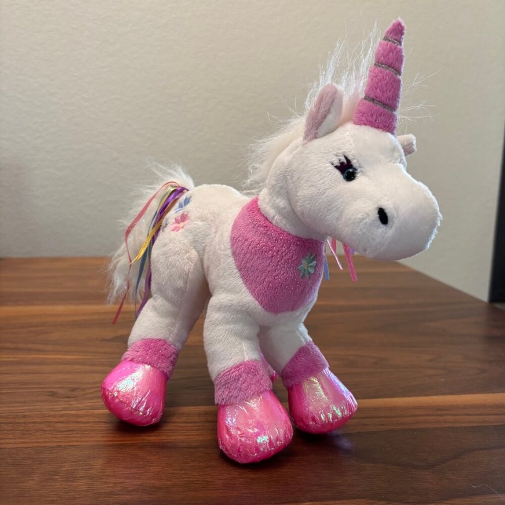 Webkinz Ribbon Unicorn plushie (plush only, no codes).